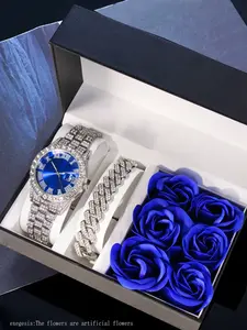 Men's Fashion Watch Gift Set Stylish Versatile Exquisite Mechanical Watches for Parties Daily Use Multiple Styles Top Gift Choice with Artificial Flowers