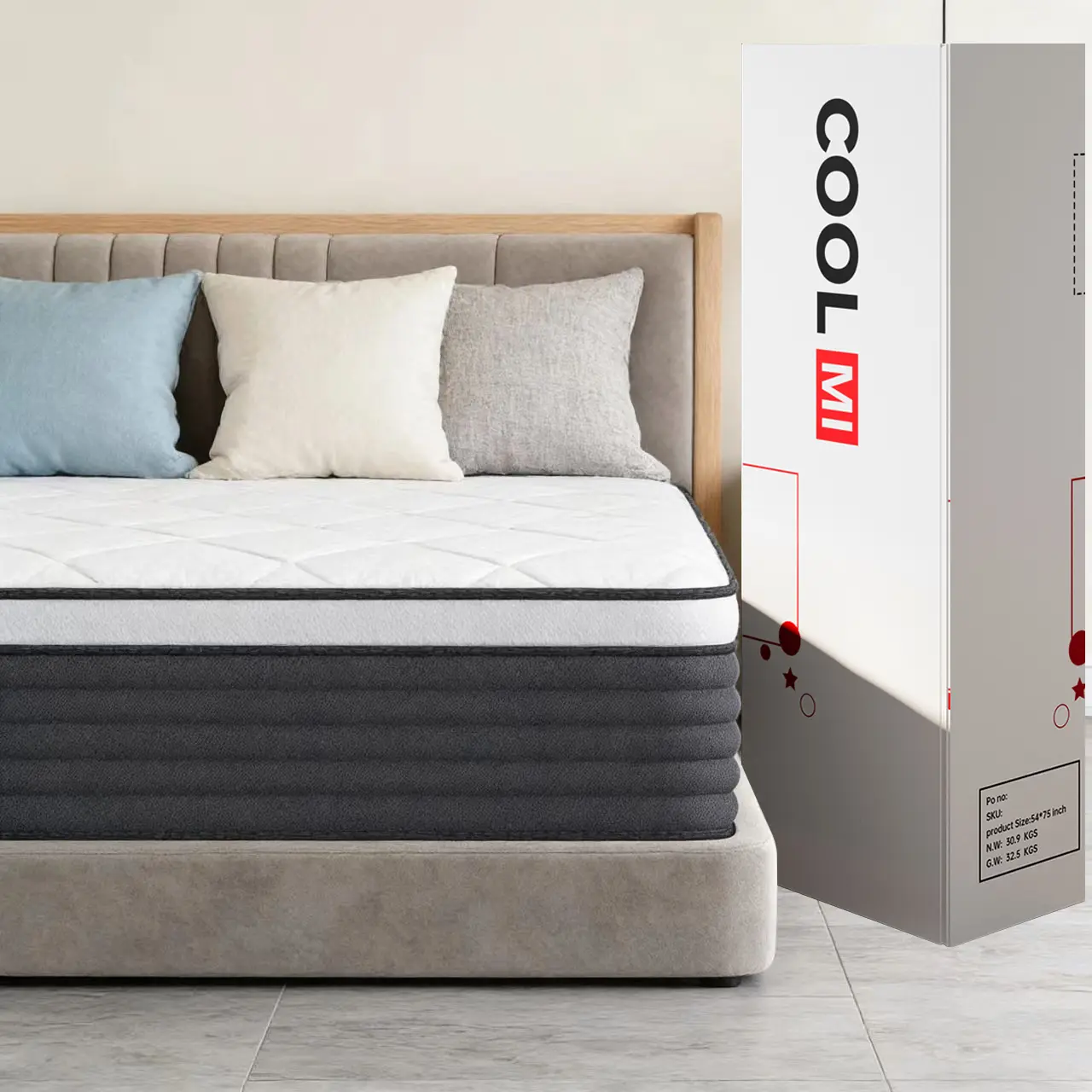 COOLMI 12/14 Inch Hybrid Mattresses in a Box with Comfort and Pocket Coils Memory Foam, for Pressure Alleviation & Motion lsolation, CertiPUR-US Certified, Twin/Full/Queen/King Size mattress Fiberglass Free Undisturbed Restful Sleep Cooler