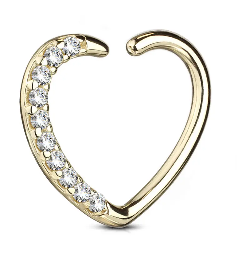 16G 14kt Gold Heart CZ Daith Cartilage Ring