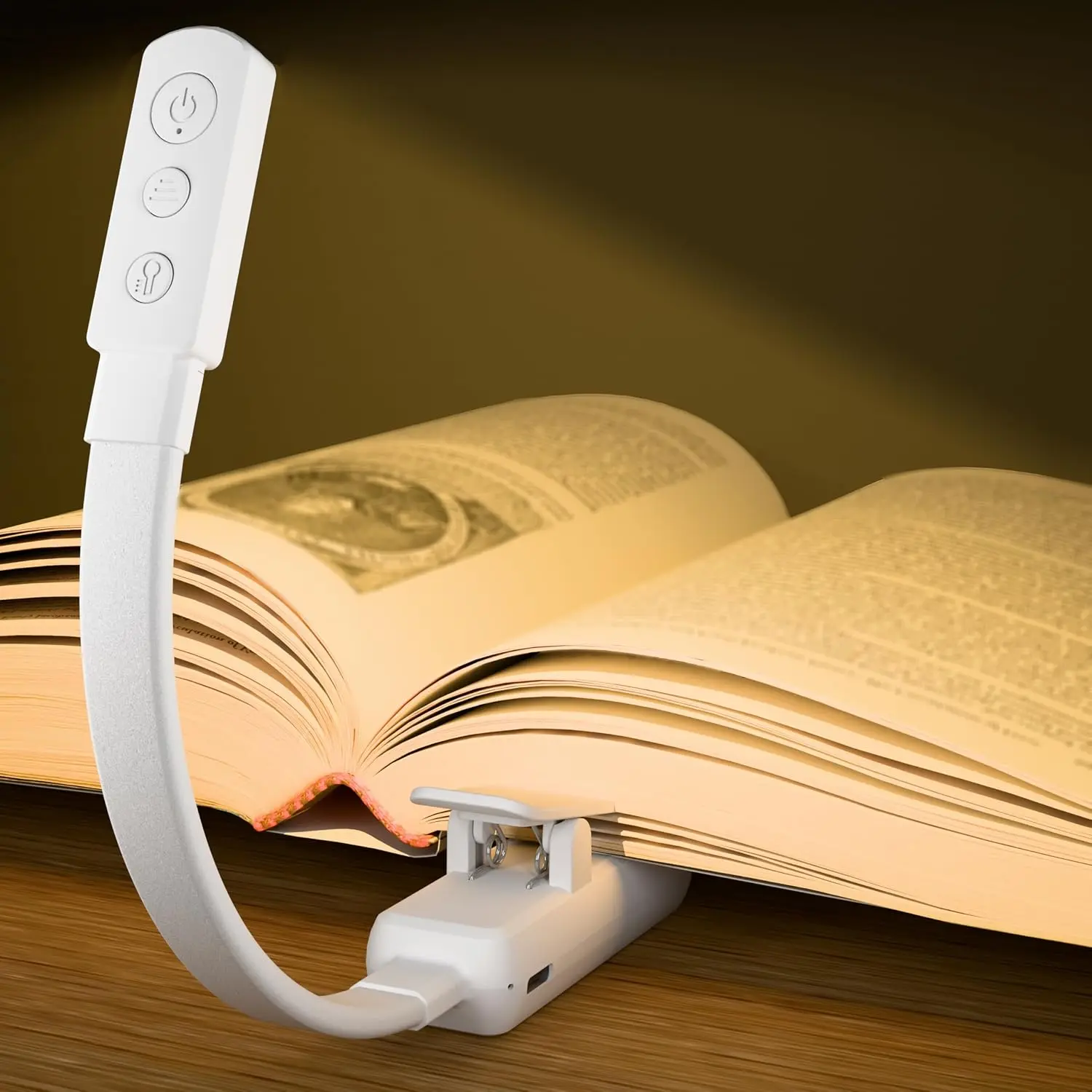 Rechargeable Book Light for Reading in Bed, Clip-On LED Reading Light with 3 Color Modes, 5 Brightness Levels & Stepless Dimming, 30-Min Auto-Off Timer, Memory Function, USB-C Charging, Up to 60-Hour Runtime for Night Reading & Travel