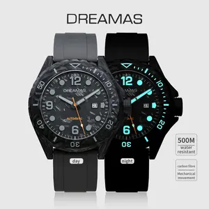 DREAMAS Black Knight Carbon Fiber Limited Edition Men’s Dive Watch, 500 m water resistant, fluoro rubber strap, 3D dial luminescence
