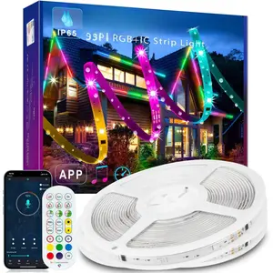 53FT RGB+IC Outdoor Led Strip Lights  with   Sync App Control and RF Remote,IP67 Long Color Changing LED Rope Lights for Christmas Halloween Parties