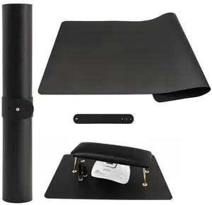 Foldable Nail Art Table Mat, Waterproof PU Leather Desk Mat for Manicure, Non-Slip Protective Pad for Nail Tech Salon Home, Portable and Easy Clean (Black, 60x30cm)