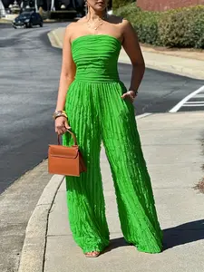 Motionkiller Solid Ruched Strapless Jumpsuit