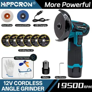 HIPPCRON Handheld Electric Angle Grinder, Lithium Battery Powered, Cordless Design, Suitable for Home Renovation DIY, Cutting, Polishing, and Rust Removal on Metal, Cordless Angle Grinders
