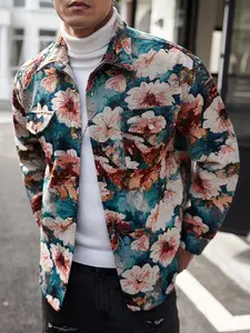 Men's Floral Patterned Casual Fashionable Jacket, Spring & Fall Woven Fabric, Fitted Style Outdoor Sports Essential Daily Wear