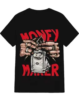 "Money Maker" American Retro Black Short-Sleeved Unisex T-Shirt, Bold Cash Graphic, Streetwear for Hustle & Fashion Enthusiasts, Unique Edgy Money-Themed Statement Piece Men's Street Style Casual T-shirt