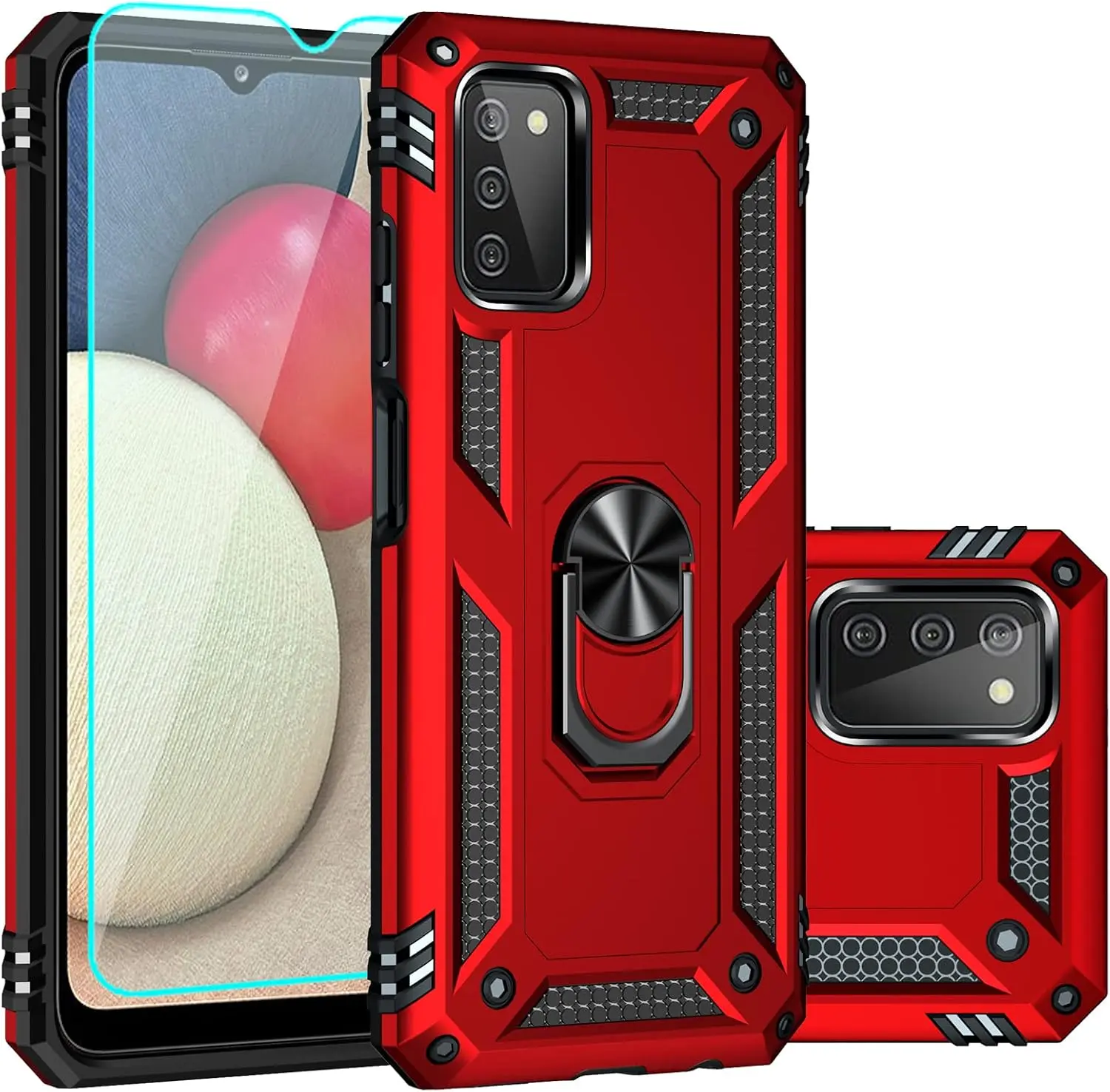 for Galaxy A03S Case with Screen Protector,[Military Grade] 16ft. Drop Tested Cover with Magnetic Kickstand Car Mount Protective Case for Samsung A03S, Red