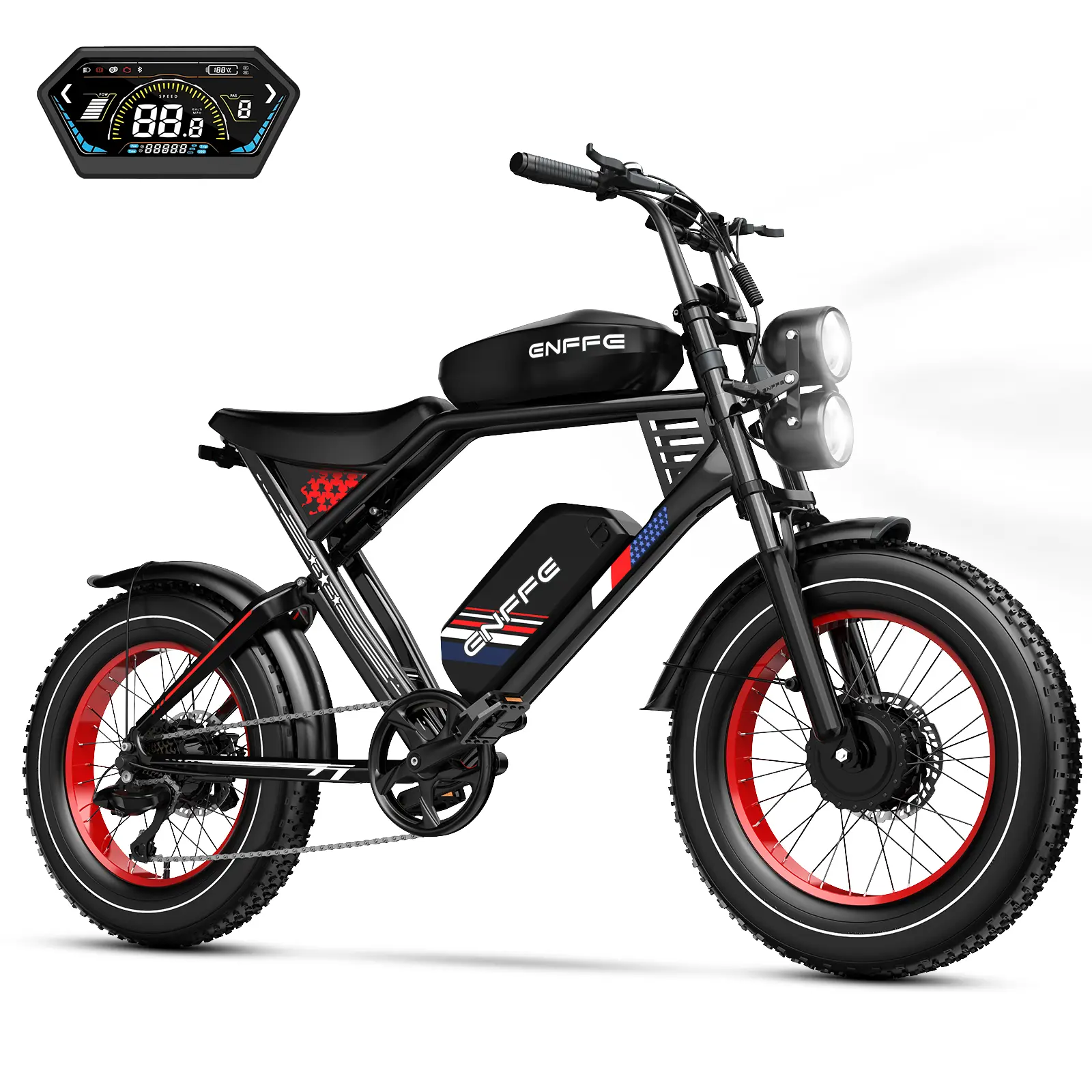 Adult Full Suspension Electric Bike with 3000W Dual-Motor, 20" Fat Tires for Outdoor Riding, 200-Mi Pedal-Assist Range, 32 MPH Max Speed, 7-Speed Gears, Retro-Style Frame, Full Suspension Mtb, Pedal Assist Bike, 3000W Power, Fat Tire Biking, Padded Seat,
