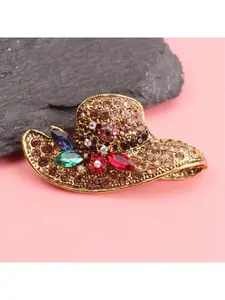 1pc "Women's Hat" Brooch - Gem-Set Miniature Hat With Emeralds, Rubies And Sapphires, Luxury Jewelry With Vintage Charm And Haute Couture Trim, Flower Brooch