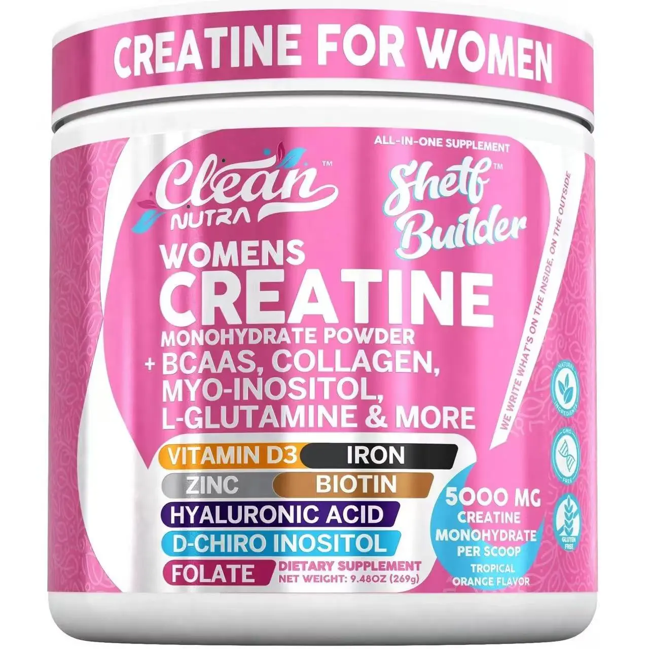 Creatine for Women | Creatine Monohydrate + BCAA Powder Myo-Inositol Collagen Biotin Hyaluronic Acid Folate L Glutamine Vitamin D3 Iron Zinc D-Chiro