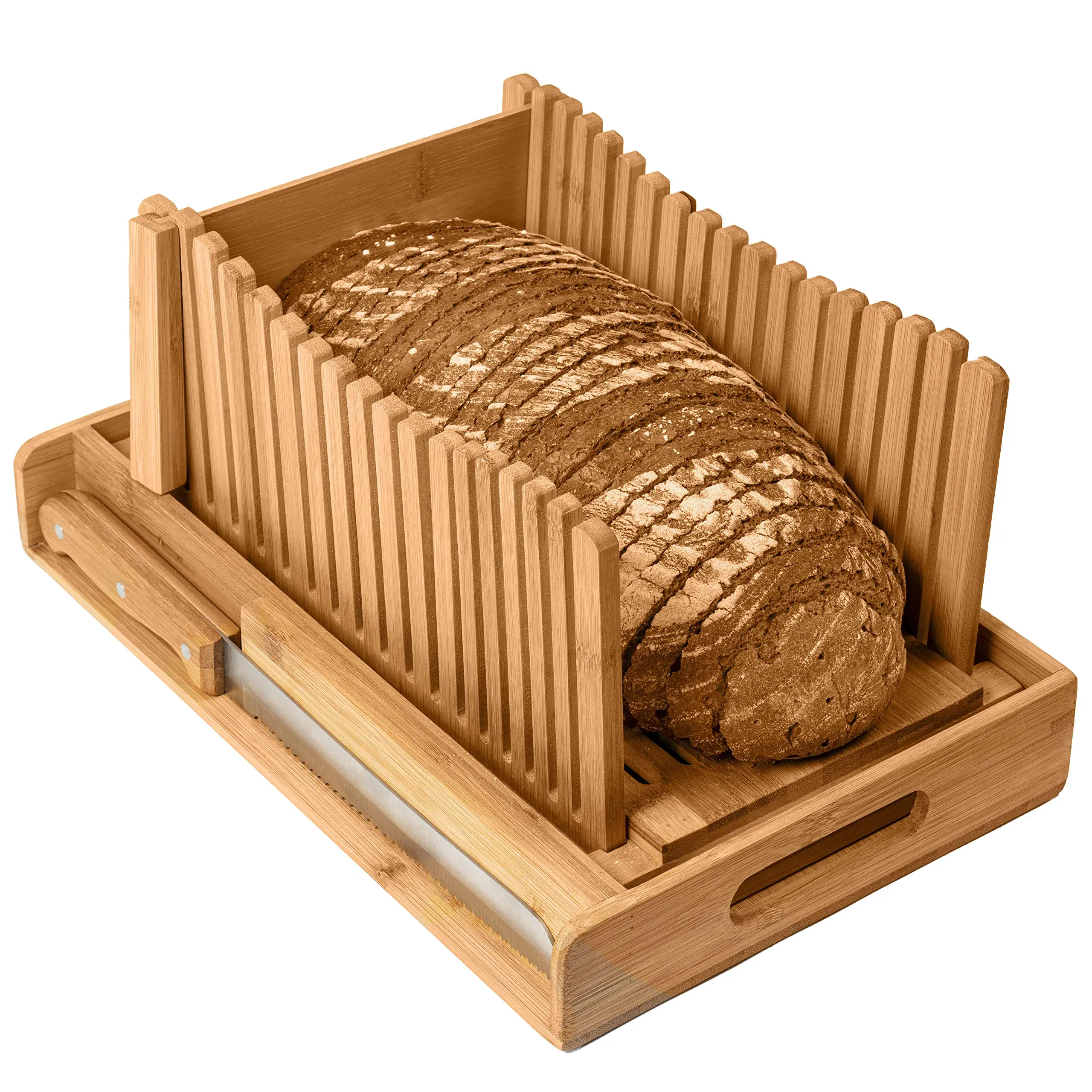 Bread Slicer With Crumb Tray For Homemade  Loaf Cakes Bagels 3 Slice Sizes Adjustable Compact Foldable