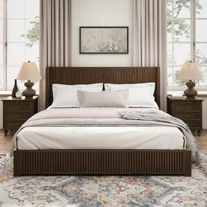 ARCH Solid Wood Platform Bed Frame with Headboard, No Box Spring Needed, Floor-standing bed, Easy Assembly, King Size, Walnut