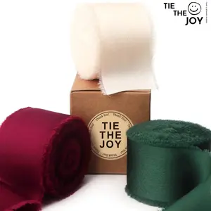 3 Volumes 1-1/2 Inch x 30 Yard Burgundy Ivory Green Silk Satin Ribbon - Handmade Frayed Christmas Ribbon for Festival Gift Wrapping, Wedding Invitations, Bridal Bouquets, Home Decor - Durable Polyester Material, No Feathers, Ideal For Christmas