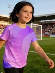 girl child jersey Purple Gradient Abstract Design Pattern Breathable, light, and comfortable short sleeve T-shirt elastic one-piece casual top polyester fashion comfortable training sports summer quick-dry