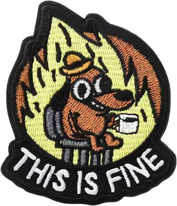 This is Fine Dog Morale Tactical Patch, 1 Pcs Funny Meme Embroidered Patches, Military Patch with Hook Fastener Backing, Cute Applique Accessories for Backpacks, Vests, Jackets, Jeans, Hats