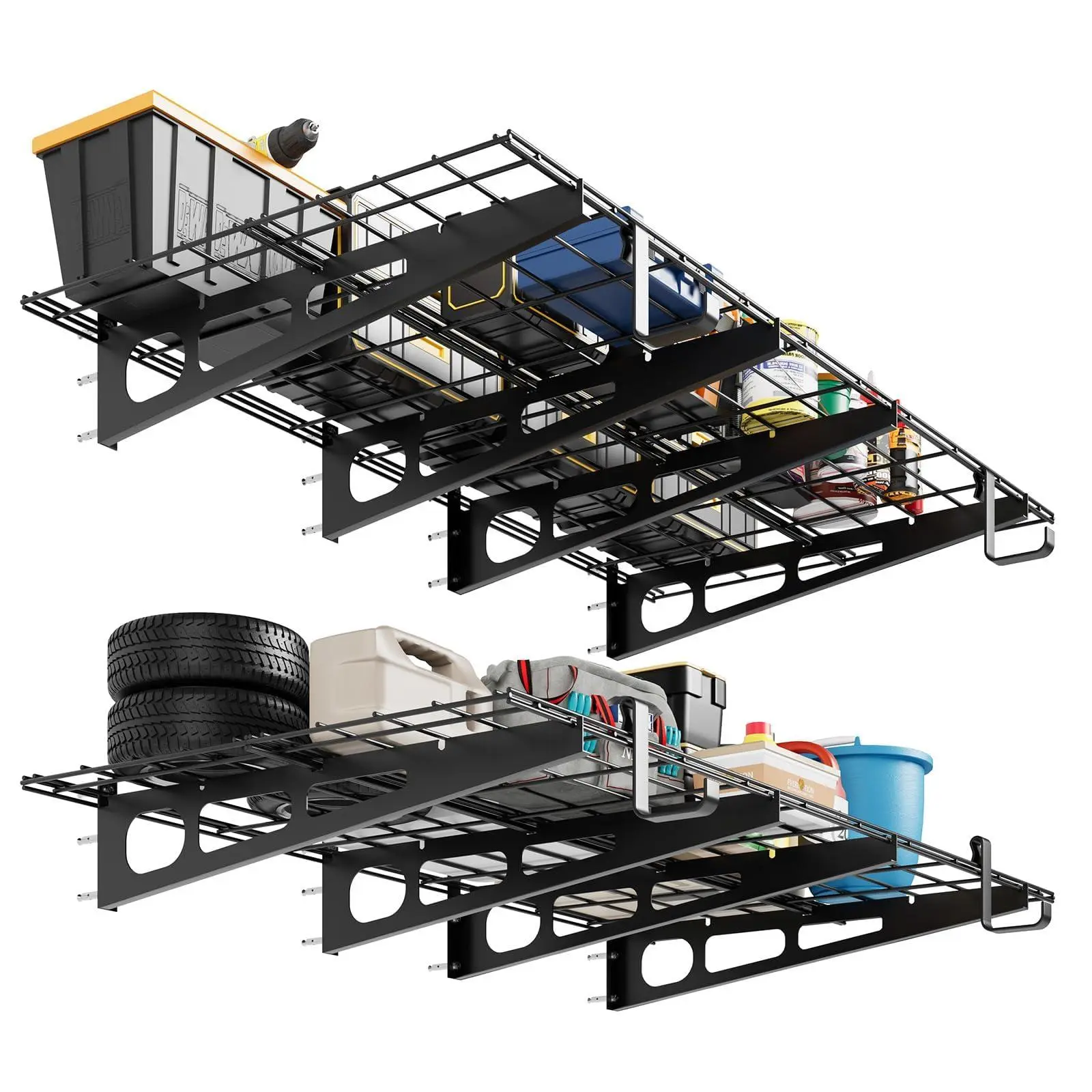 Garvee Industrial Heavy-Duty Steel Garage Storage Shelf Set, 2-Pack 2x6 Ft Wall-Mount Floating Rack Kit, 600 Lbs Capacity, Compatible with 16/18/24" Wood Studs, Easy Installation with Hardware & Template