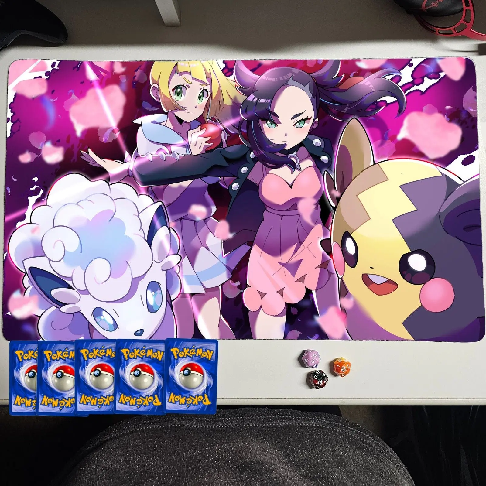 Pokemon Playmat Mary &amp; Lillie Tag Team Tcg Ccg Playmat Custom Card Mat