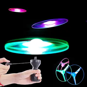 Kids Luminous Flying Disc Propeller Toys LED Lighting Pull String Flying UFO Toy Spinning Top Outdoor Game Sports Toy Gift #RRB