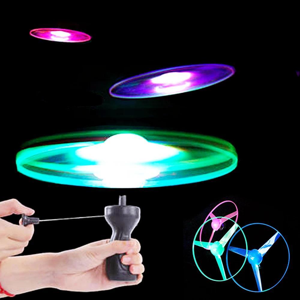 Kids Luminous Flying Disc Propeller Toys LED Lighting Pull String Flying UFO Toy Spinning Top Outdoor Game Sports Toy Gift #RRB
