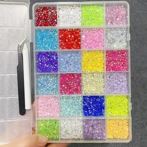 6000 Pieces Sparkling Flat-Back Nail Art Glitter Rhinestones, Sparkly Rhinestone, 24 Colors, Drill Pen & Tweezers Included, DIY Fashion Accessories, Nail Art Supplies