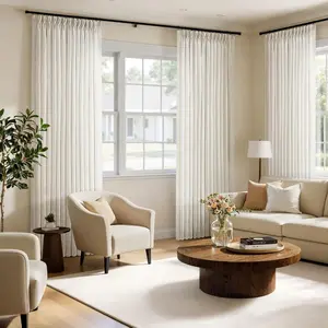 Viral Floor to Ceiling Linen Curtains 96 Inch 2 Panels Pinch Pleated Textured Semi Sheer Light Filtering Drapes with Hooks and Rings
