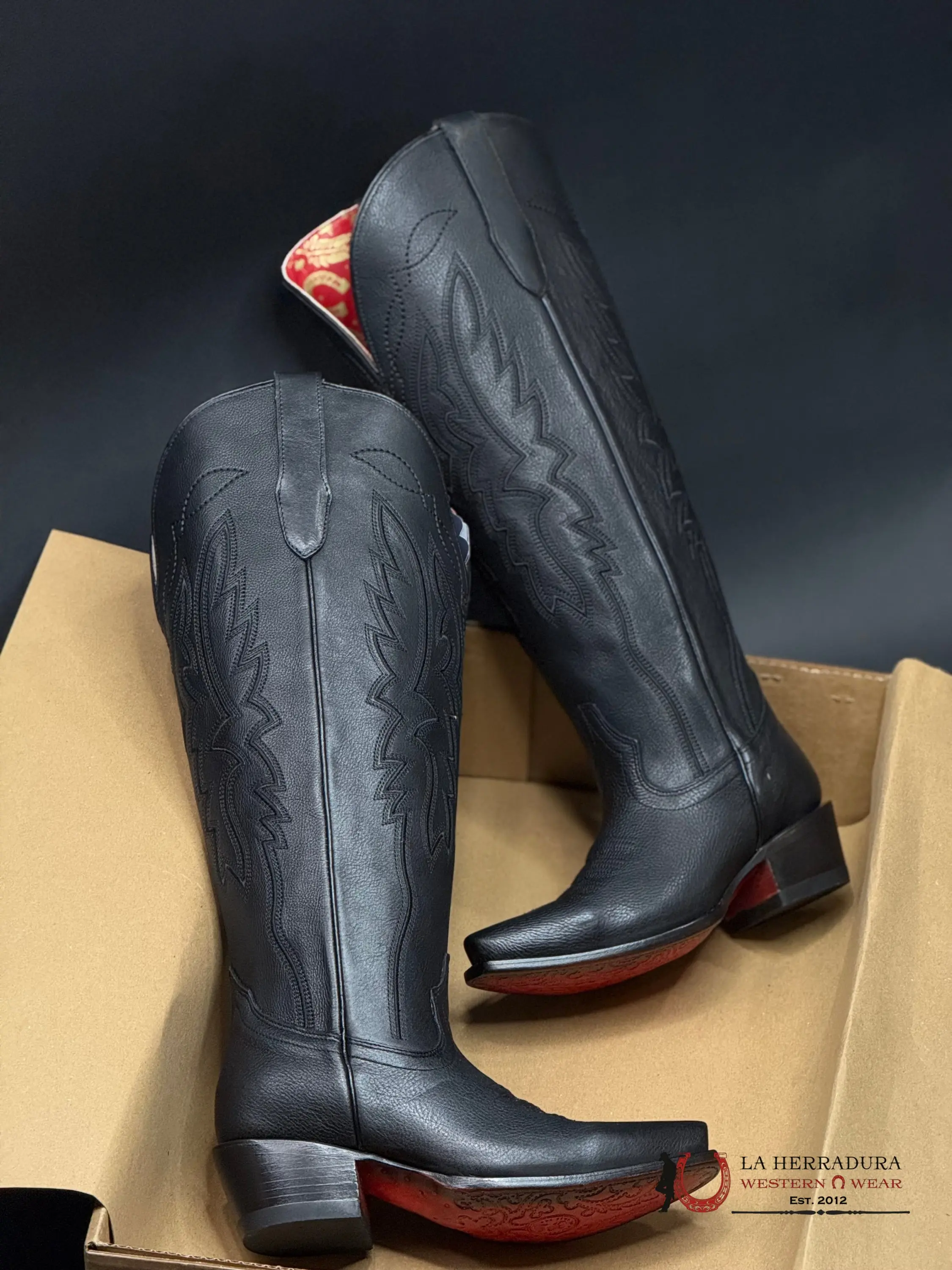 ROCKEM “VALENTINA” WIDE CALF BLACK LEATHER POINT TOE