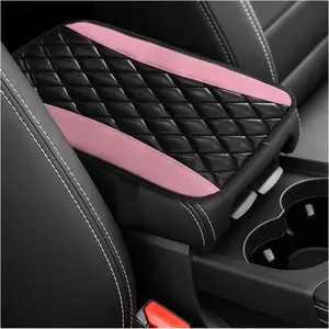 Car Center Console Cushion Pad, Universal Leather Waterproof Armrest Seat Box Cover, Comfortable Auto Armrest Cover Protector, Car Interior Decor Accessories for Most Vehicles (Pink)
