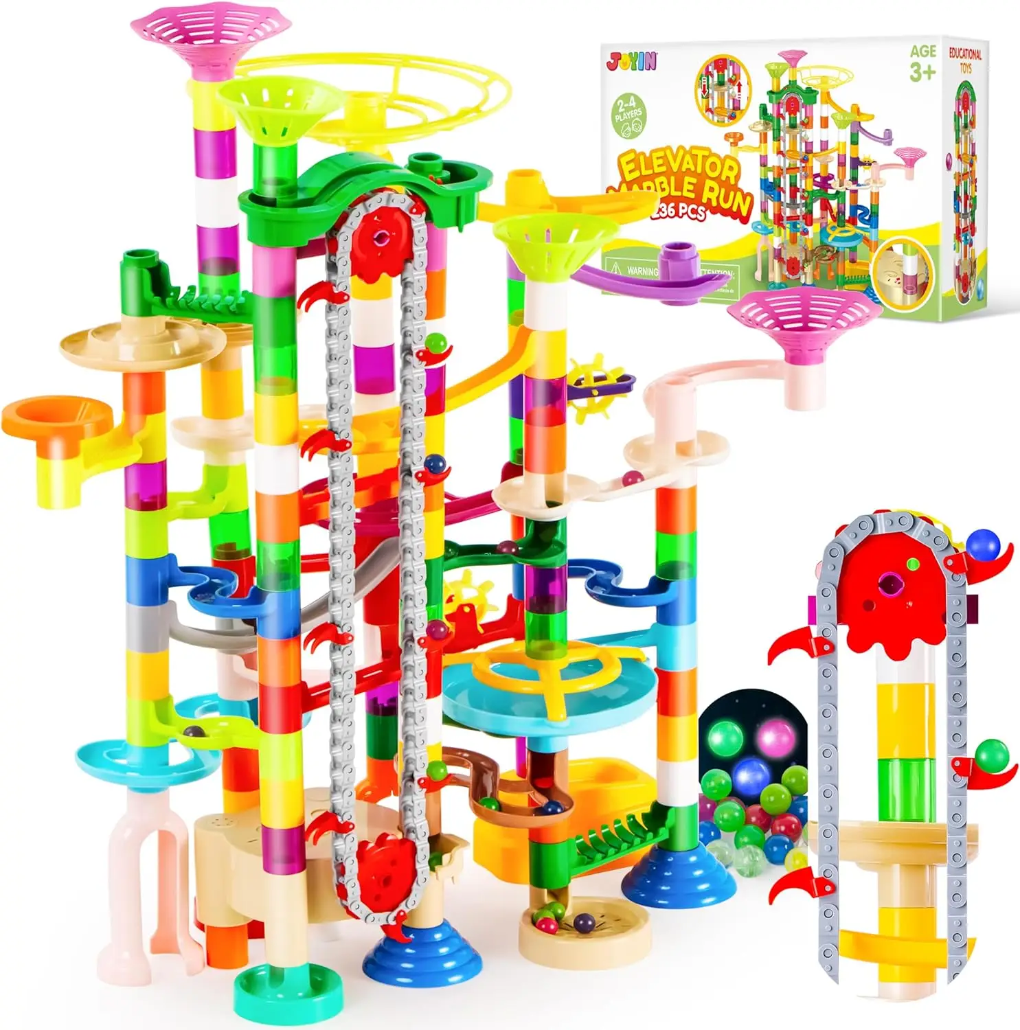 236/150Pcs Glowing Marble Run with Motorized Elevator, Construction Building Blocks Toys, STEM Gifts for Boys and Girls Kids Outdoor Play Toy Boys