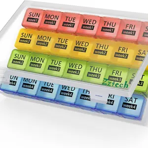 Zzteck Monthly Pill Organizer 28 Day Pill Box Organizerd, Large 4 Weeks One Month Pill Cases with Dust-Proof Container for Pills, Vitamin, Fish Oil, Supplements (Rainbow))