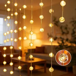 90LED Crystal Ball Curtain Light String, USB Powered, Suspended Indoor and Outdoor Decorative Atmosphere Light with 8 Flashing Modes, Transparent Texture, Soft and Warm, Suitable for Pavilions, Balconies, Festival Parties, Easter, Ramadan