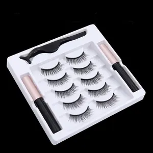 Magnetic Eyelashes with Eyeliner & Tweezers, 5 Pairs Reusable No Glue Needed Natural Look Eyelash Extensions, Eye Makeup Product for Women, Cosmetic