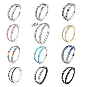 OUFER 20G AAAAA+ CZ 316L Stainless Steel Hinged Double Row Hoop Piercing Ring - High Quality Jewelry, Zirconia Inlays, 5mm-12mm Inner Diameter, Dainty Nose Piercing Accessory for Women