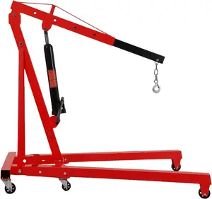 Garvee 2 Ton Hydraulic Engine Hoist - Heavy Duty Foldable Cherry Picker with 6 Swivel Casters & 4 Adjustable Boom, Red Garage Shop Crane for Truck and SUV Engine Removal