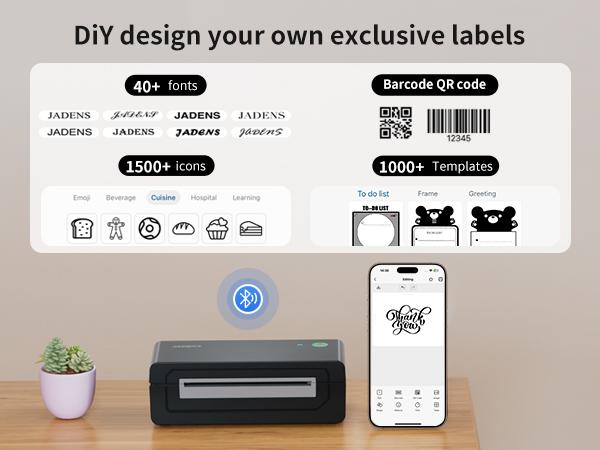 JADENS Bluetooth Shipping Label Printer 668BT-4x6 inch Thermal Piinter Compatible with iOS, Android, PC, Mac, Etsy, Ebay, Shopify, USPS