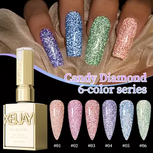 【LIVE】1PC*15ML Super Shiny Candy Crushed Diamond Nail Gel 6 Color Crushed Diamond Salon Art Gel Fashion LED Nail Shiny Gloss for Salon Nail DIY Nail Design