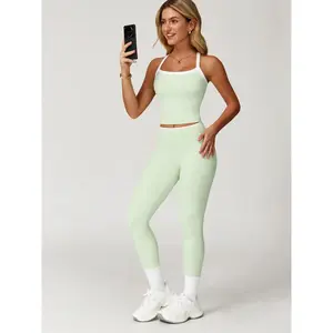 Women's Crop Tank Top & Leggings Tracksuit Set, Breathable Comfortable Sports Outfits for Yoga Gym Workout Running, Ladies Sportswear for Summer, Summer Athletic Wear