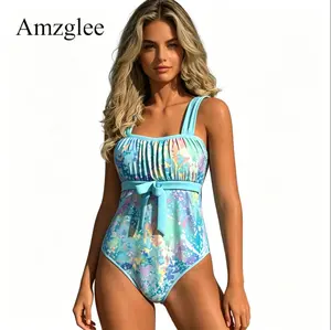 Amzglee Women's One-piece Casual Swimsuit in Polyester Fabric with Loose Fit and Random Print Design for Everyday Wear