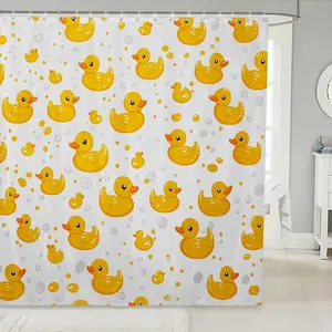 Feelyou Washable Yellow Duck Shower Curtain Set, Kawaii Rubber Duck Cartoon Animal Bathroom Decor for Kids