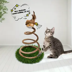 Interactive Spiral Spring Bird Cat Toy with Chirping Sound for Indoor Cats Durable Teaser Toy for Bored Kittens Battery Operated