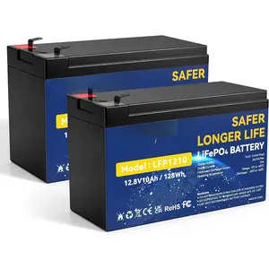 12V 10Ah LiFePO4 Lithium Deep Cycle (2-Pack), 5000+ Cycles Lithium Iron Phosphate Rechargeable  for Solar, Lighting, Power Wheels, Fish Finder, Scooters, Lightweight