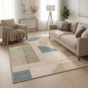 【Deals For You Days】GENIMO Area Rug – Pet Friendly, Non-Slip, Machine Washable Carpet, Soft Floor Rug, Stylish Home Decor for Living Room, Bedroom, Hallway ,ARA5094-OCHRE LINEN