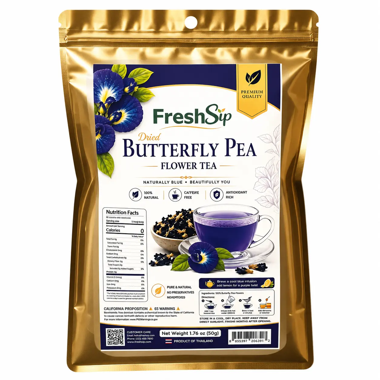 Butterfly Pea Flower Tea Rich Antioxidant Content 100g