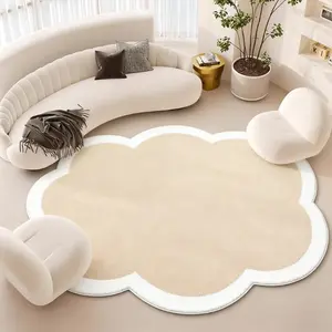 1pc French Cream Style Cute Off White Living Room Decoration Carpet Ins Modern Minimalist Bedroom Plush Rug Soft Area Rug Irregular Shape Cloakroom Dresser Washable Mat Fluffy Soft Balcony Non-slip Rug Home Decorative Rug