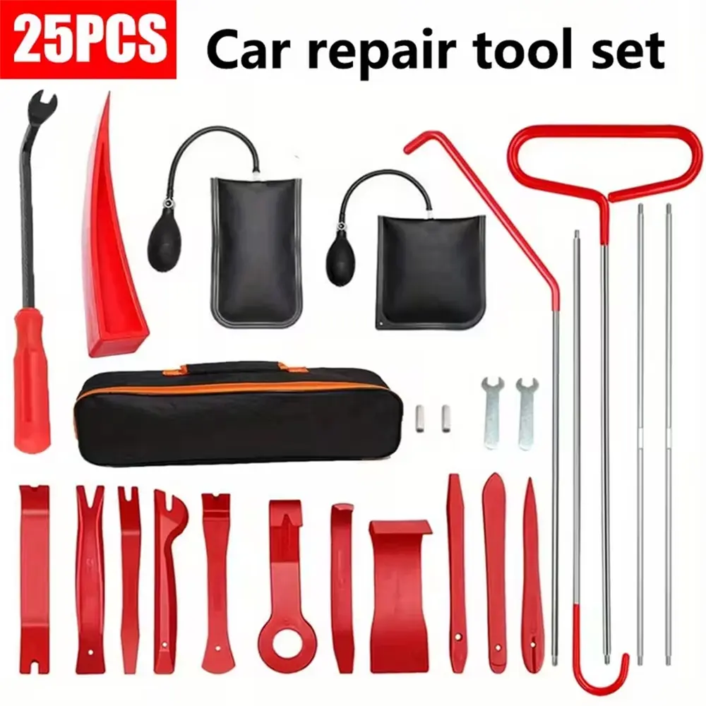 25-Piece Car Repair Tool Set, Toolkit, Portable for Doors & Tires, Includes Storage Bag, Emergency Bolt Remover, Air Wedge Pump, Suitable for Cars & Trucks, Automotive Maintenance Tools