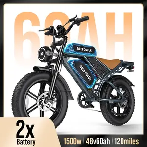 【2026 Gift&DEEPOWER Ebike】Electric Bike for Adults 1500W Peak 20" Fat Tire EBike,45-160 Miles 30MPH Dual Suspension Electric bike ,48V 20/35/60AH Battery Powered Dirt Bike Top configuration with 60Ah and dual batteries UL 2849