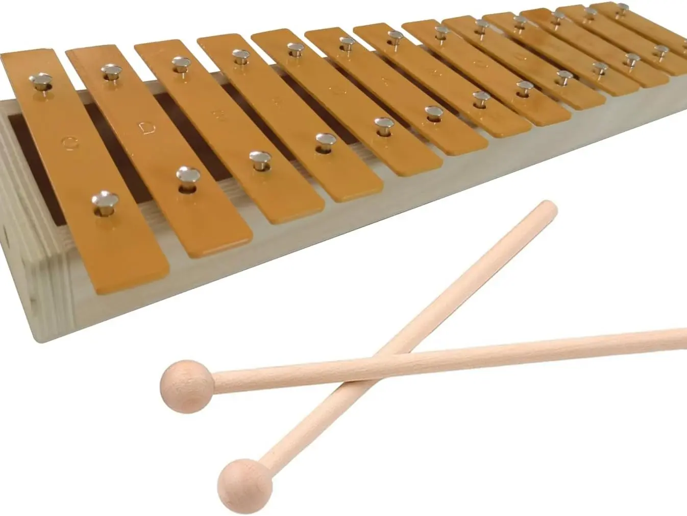 13 Notes Glockenspiel Classic Wood Color Xylophone Metal Keys Percussion Rhythm Handheld Musical Instrument with 2 Mallets Gift for Beginners