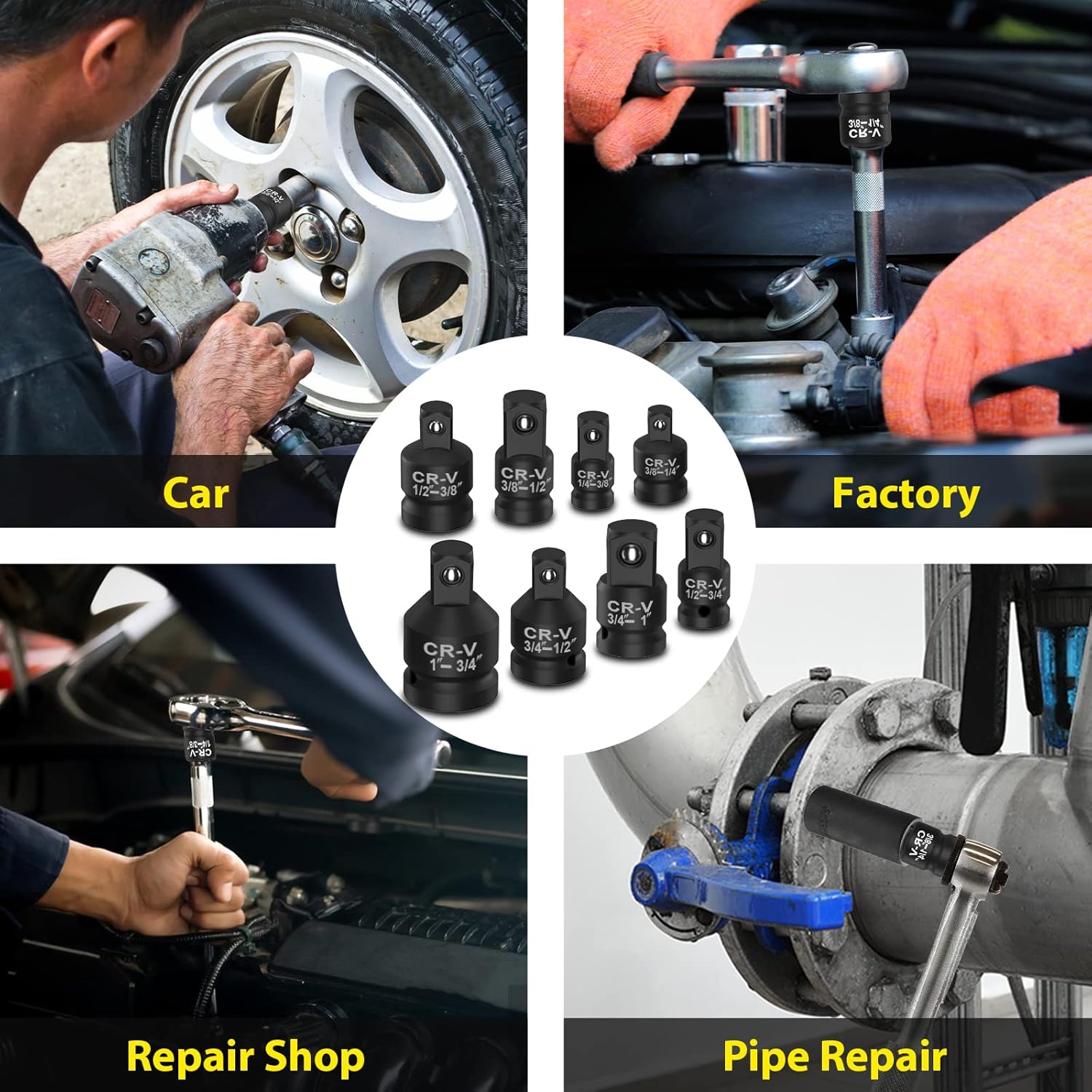 2026 Upgraded  6 Piece Impact Socket Adapter Set, Standard SAE, 1/4, 3/8, 1/2" Cr-V Steel Impact Driver & Wrench Conversion Kit Socket Reducer, Locking Socket Adapter Set
