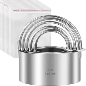 5 count Professional Stainless Steel Cookie Cutters Set - Round Biscuit  with Handle,  for Making Cake, Fried Egg, Dumpling, Doughnut - Essential Baking Tools for Dough Preparation