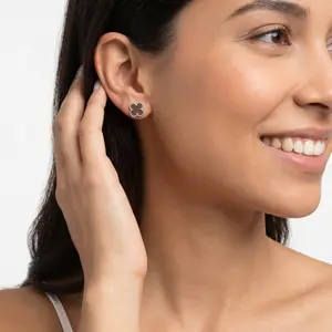 S925 Brow Real Silver flower Earring 925 Fine Silver